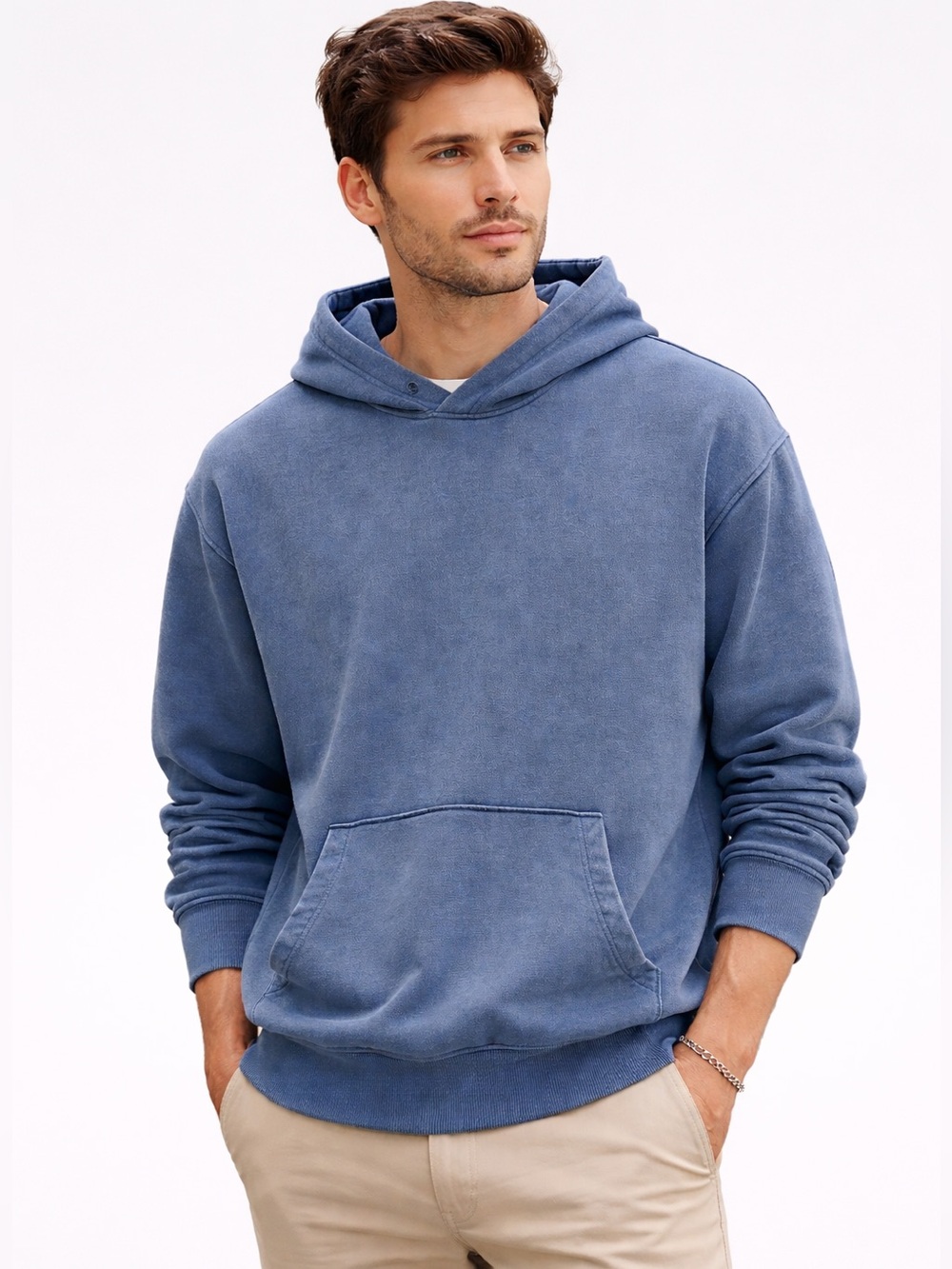 GUESS Washed Blue Hooded Pullover Sweatshirt